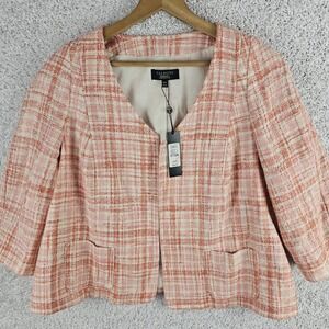Talbots NWT Tweed Pink Open Front 3/4 Sleeve Blazer Women's 16 WP Academia Prep